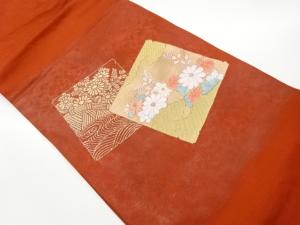 色紙に雲取り菊模様織出し刺繍名古屋帯